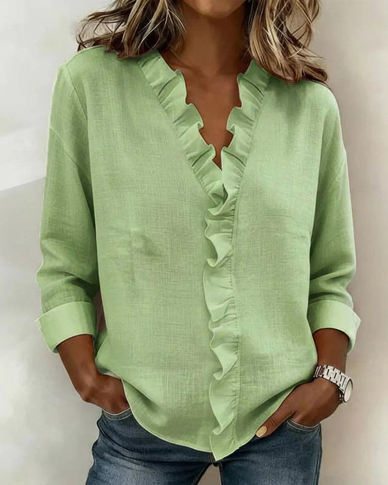 Sadie | Blouse with Ruffles, V-Neck and Long Sleeves