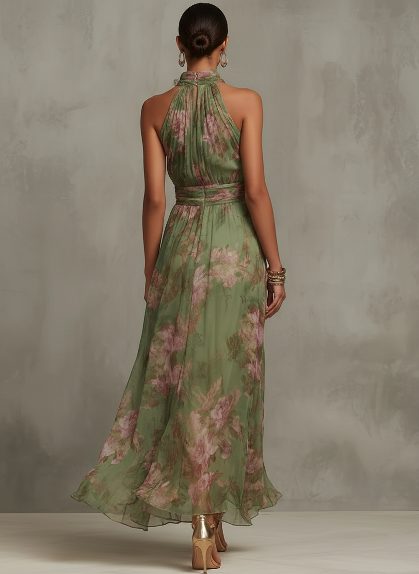 Livia™ | Elegant Floral Maxi Halter Dress