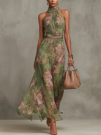 Livia™ | Elegant Floral Maxi Halter Dress